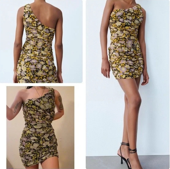 ZARA One Shoulder Chiffon Dress - Picture 1 of 8